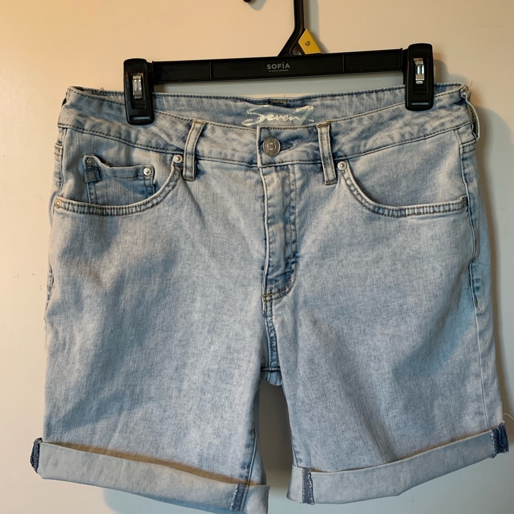 Seven7 Light Blue Rolled Cuff Denim Bermuda Shorts